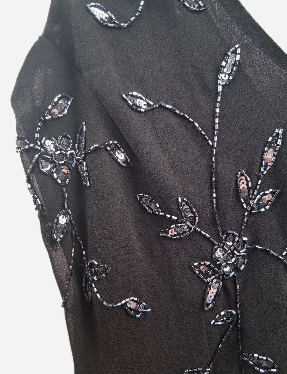 J Kara Vintage Black Beaded Midi Dress Size 10 Flapper Art Deco Formal Evening - Picture 10 of 16